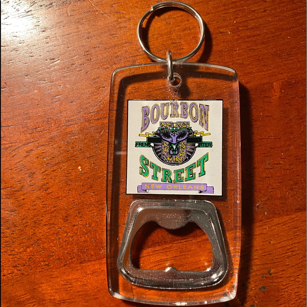 BOURBON STREET New Orleans bottle opener keychain! Fat Tuesday! NOLA Mardi Gras!